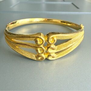 $14000 Pure 24k 999 Gold Diamond Cut Hinged Bangle Bracelet w/ Appraisal